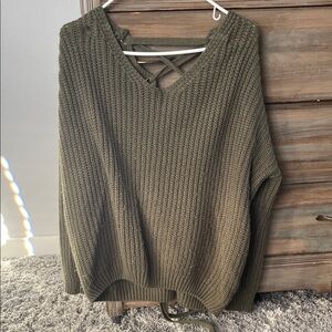 Main Strip Olive V-Neck Sweater
